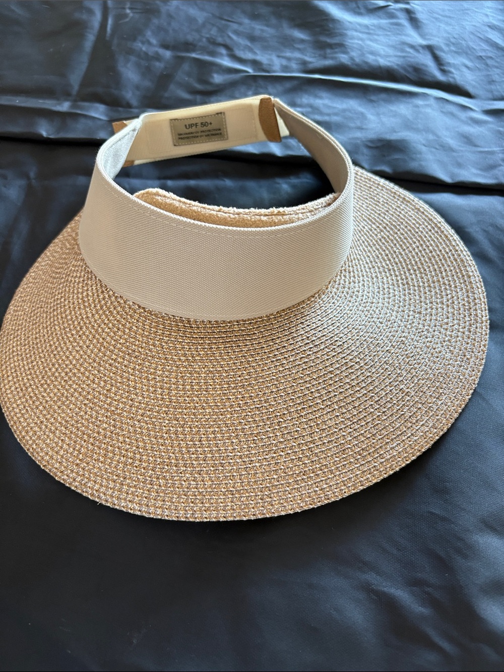 Eric Javits Neutral Straw Sun Visor with Cream Band